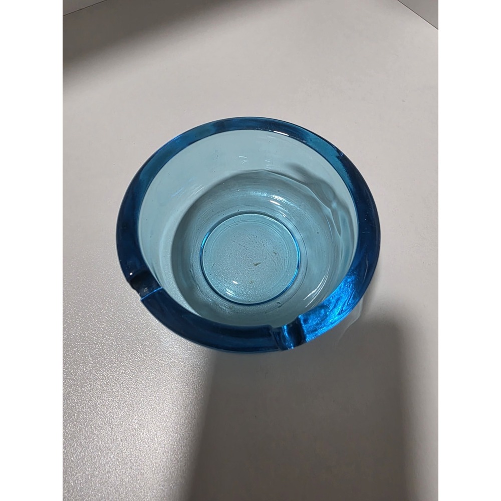 Vintage Blue Glass Ashtray | Mid‎ Century Style | Heavy Glass | 3.75" Round
